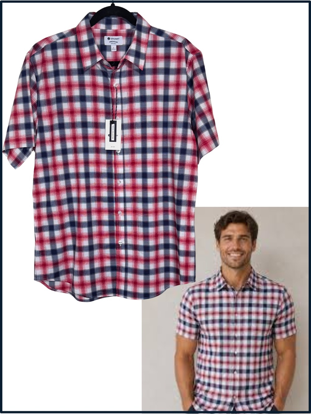 Large NWT -  Sperry - Tencel-blend, Plaid, Short-Sleeve Button-Down Shirt